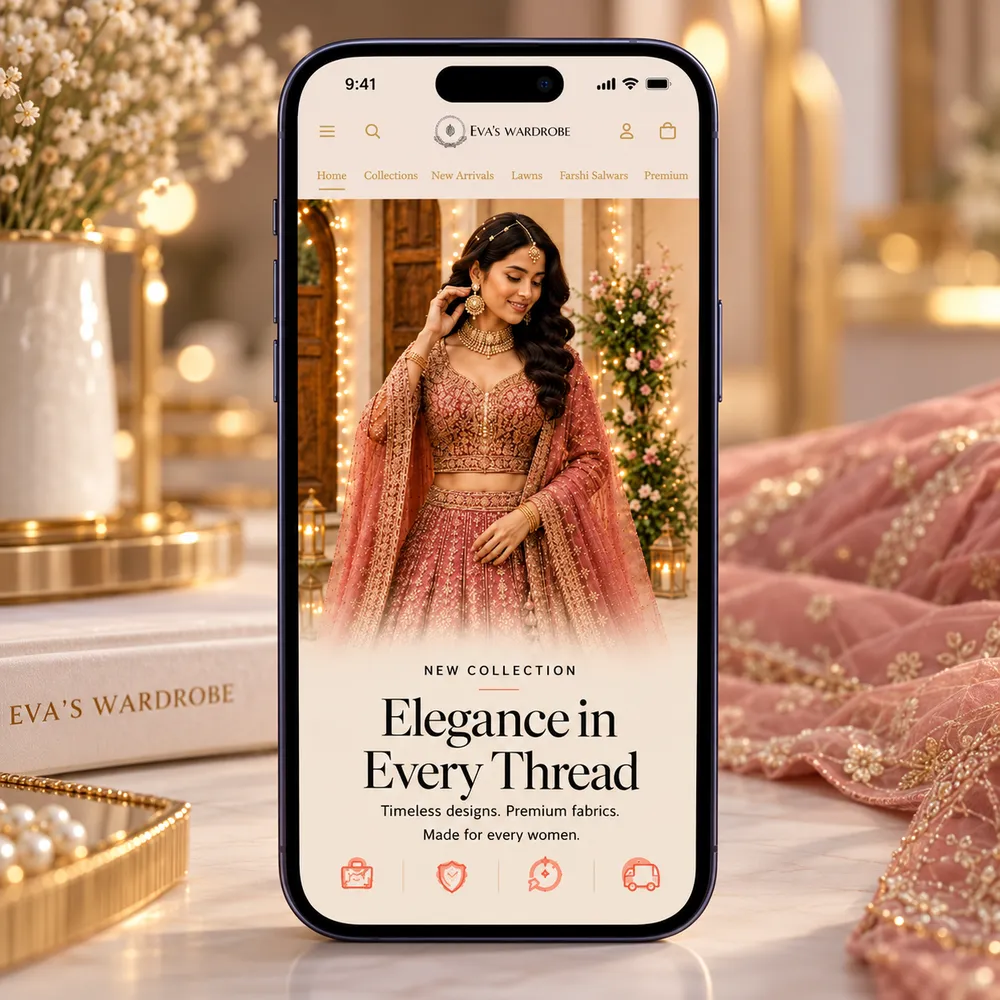 Eva's Wardrobe store on a phone, showing a new collection