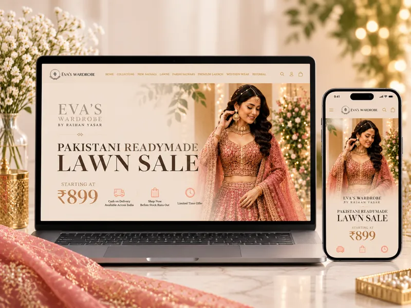 Eva's Wardrobe online store on a laptop and a phone