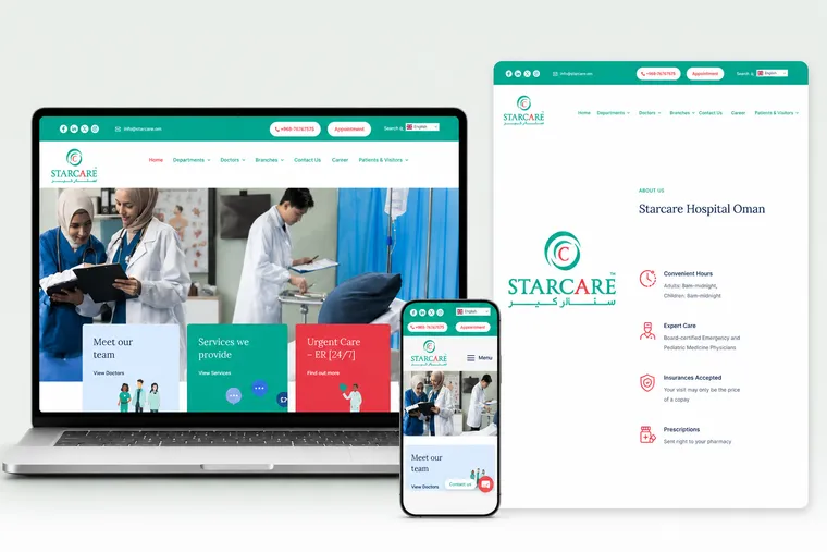 Starcare website on a laptop, a tablet, and a phone