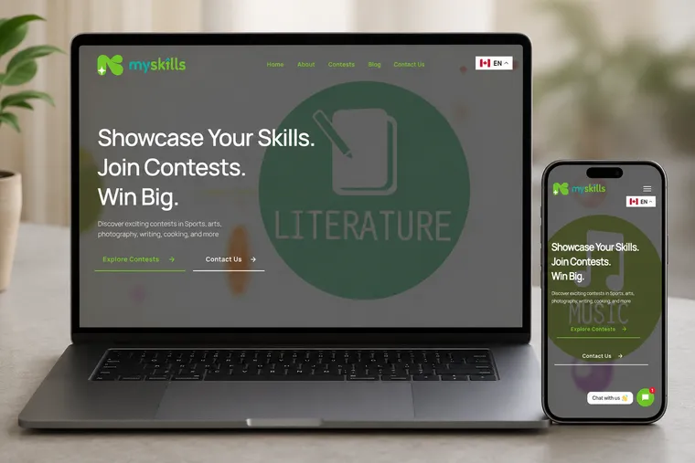 MySkills Contest website on a laptop and a phone