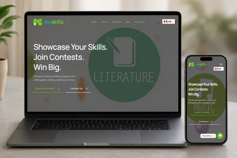 MySkills Contest website on a laptop and a phone