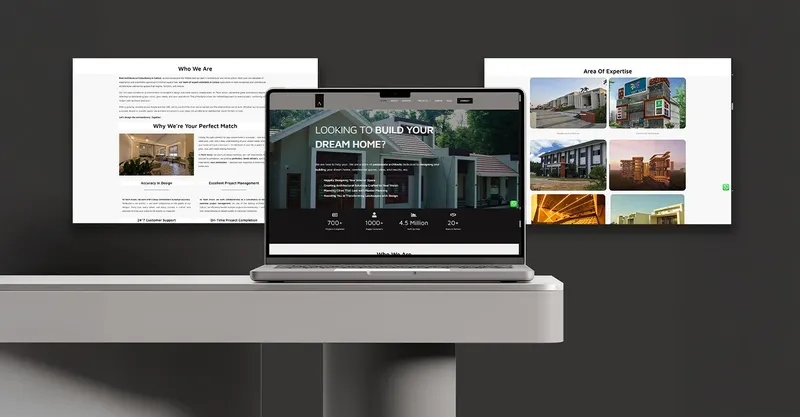 Team Arcon website on a laptop, with two page previews behind it